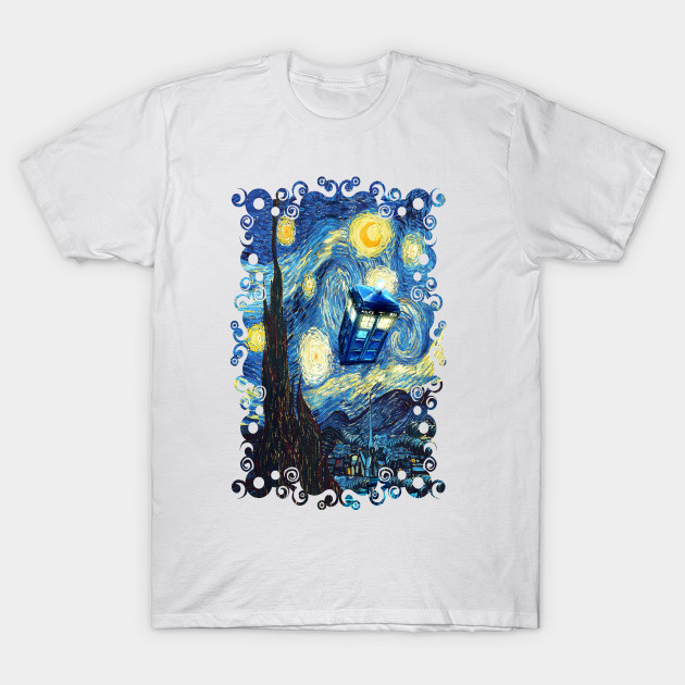 Blue Phone booth starry the night T-Shirt-TOZ